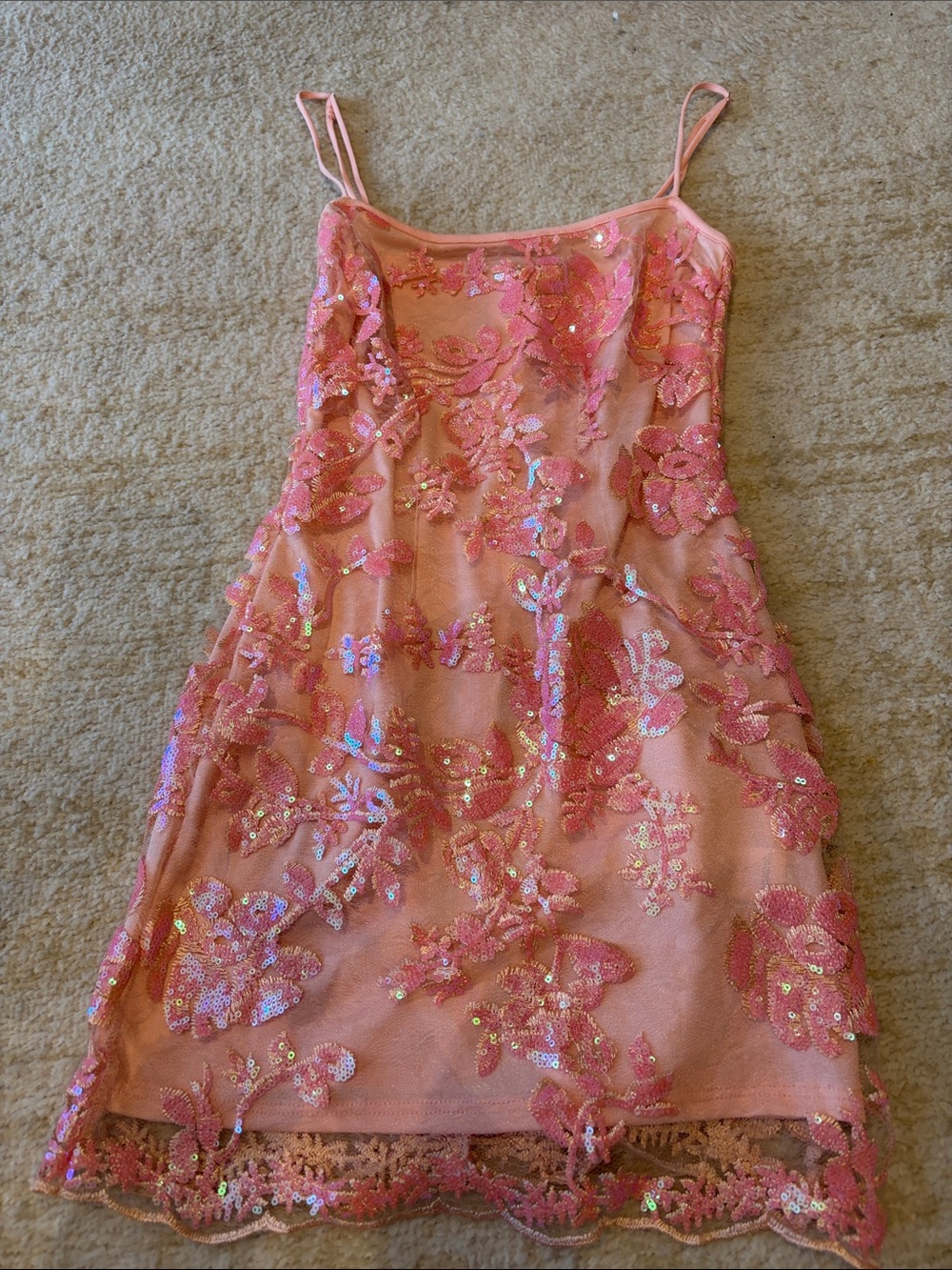 Lucy in the Sky Pink Floral Sequin Mesh Slip Dress